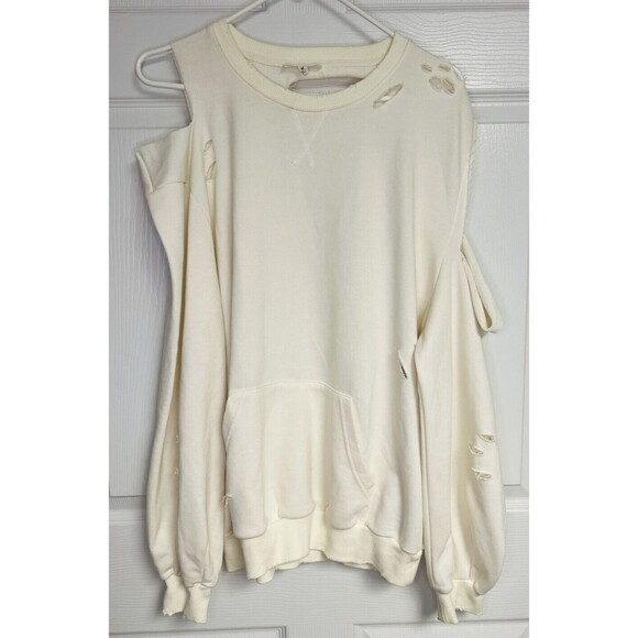 Dance & Marvel Womens Medium Cream Sweatshirt Distressed Slashed Cut Up - Picture 1 of 9